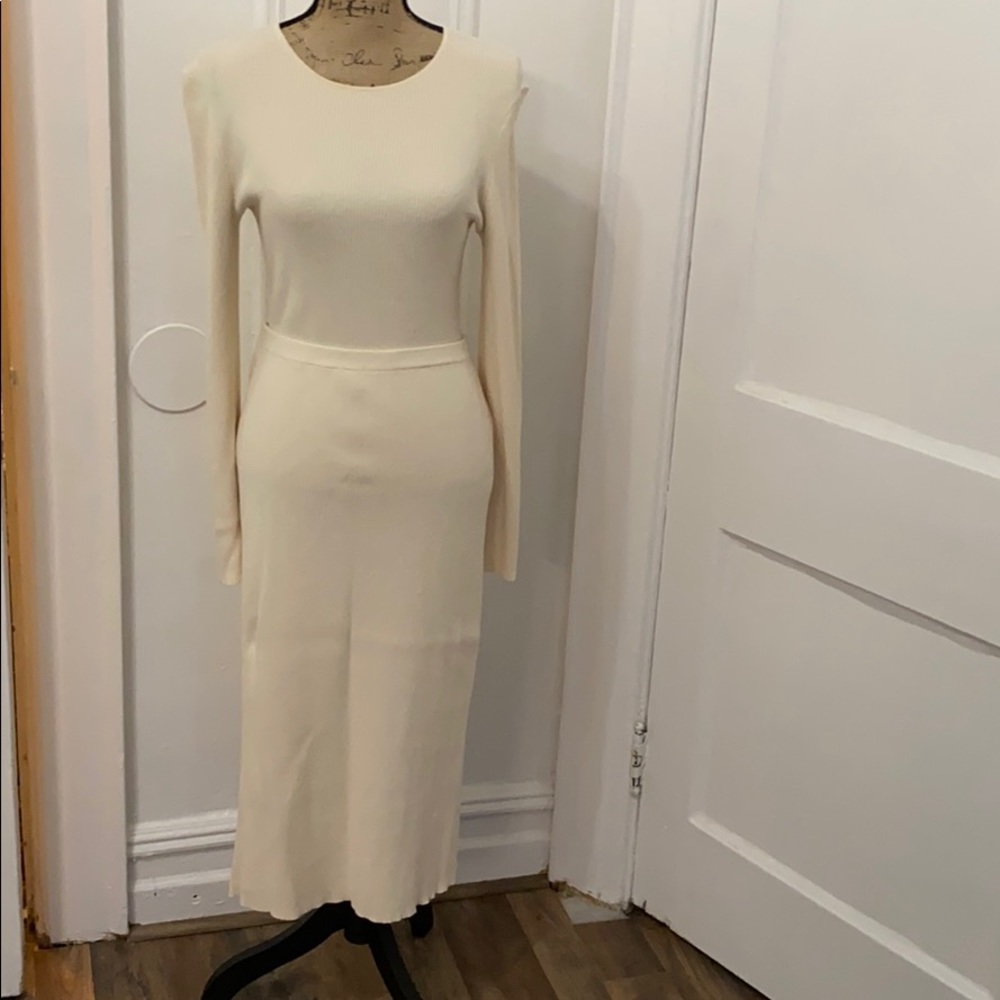 Something Navy ribbed knit sweater and skirt set